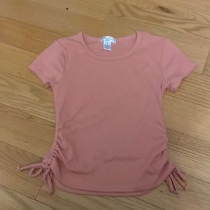 pink double side scrunch short sleeve top